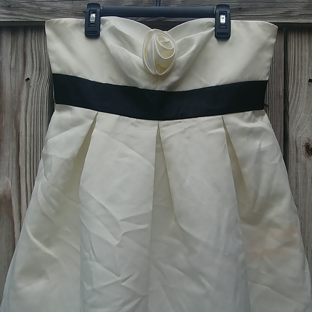 Strapless White and Black Semi-Formal Dress